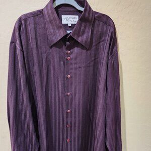 Il Canto Purple Eggplant Striped French Cuff Men's Button Up 3XL Dress Shirt